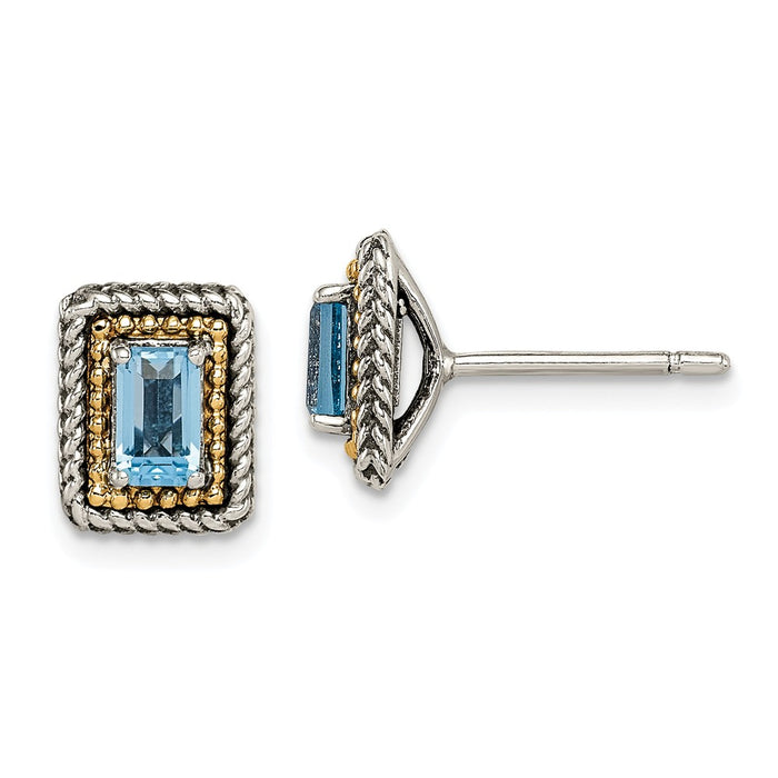 Sterling Silver with 14K Accent Light Swiss Blue Topaz Post Earrings,