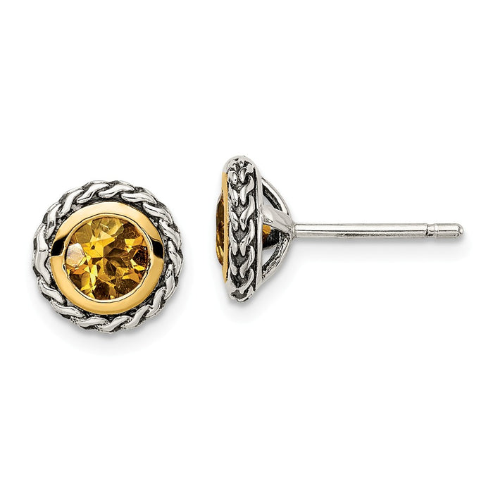 Sterling Silver with 14K Accent Citrine Post Earrings,