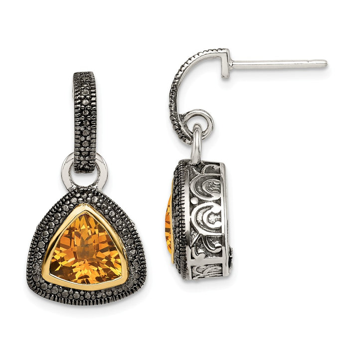 Sterling Silver with 14K Accent Citrine Dangle Earrings,