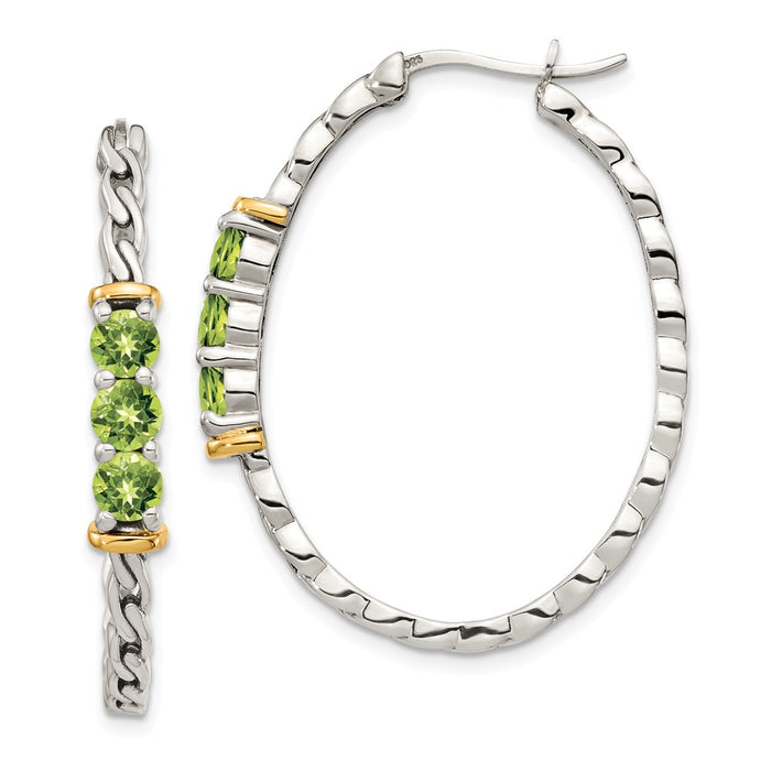 Sterling Silver with 14K Accent Peridot Hoop Earrings, 34.84mm x 29mm