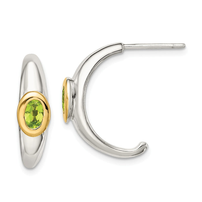 Sterling Silver with 14K Accent Peridot J-Hoop Earrings,