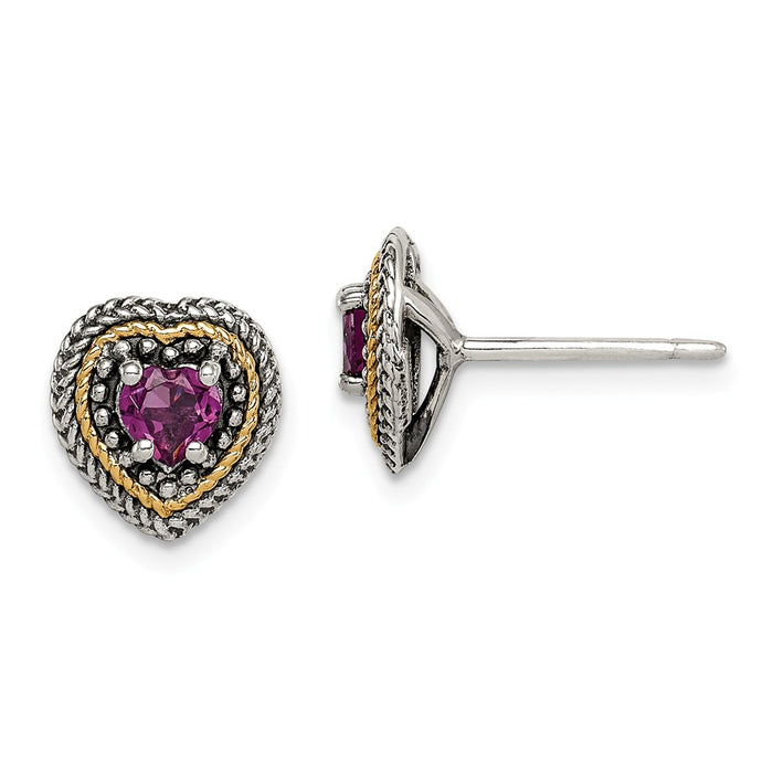 Sterling Silver with 14K Accent Rhodolite Garnet Heart Post Earrings,