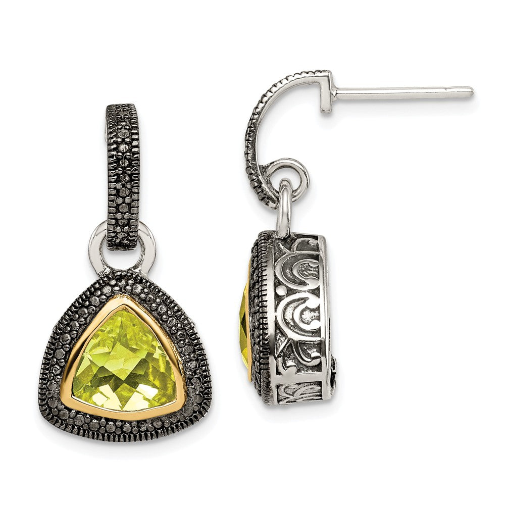 Sterling Silver with 14K Accent Lemon Quartz Dangle Earrings,