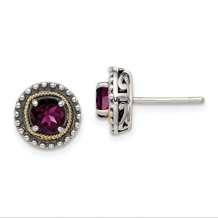 Sterling Silver with 14K Accent Rhodolite Garnet Earrings,