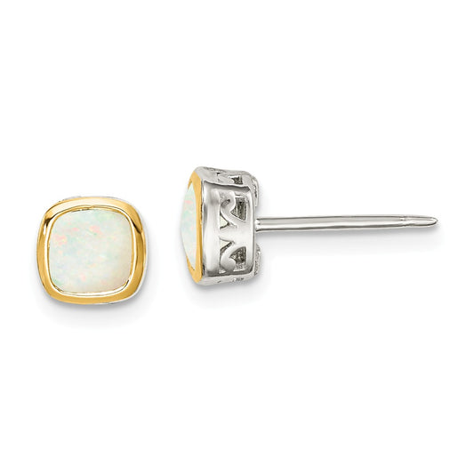 Sterling Silver with 14K Accent Milky Opal Square Stud Earrings, 6.3mm