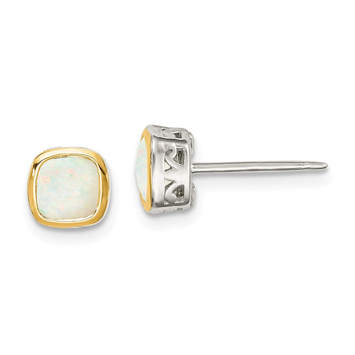 Sterling Silver with 14K Accent Milky Opal Square Stud Earrings, 6.3mm