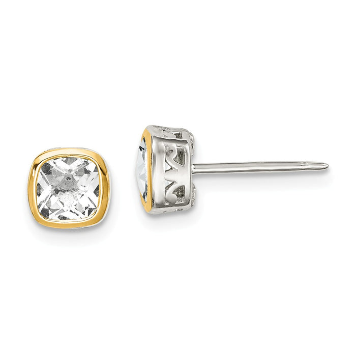 Sterling Silver with 14K Accent White Topaz Square Stud Earrings, 6.3mm