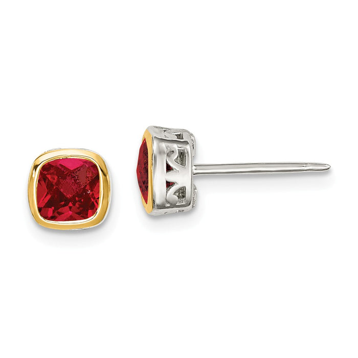 Sterling Silver with 14K Accent Created Ruby Square Stud Earrings, 6.3mm