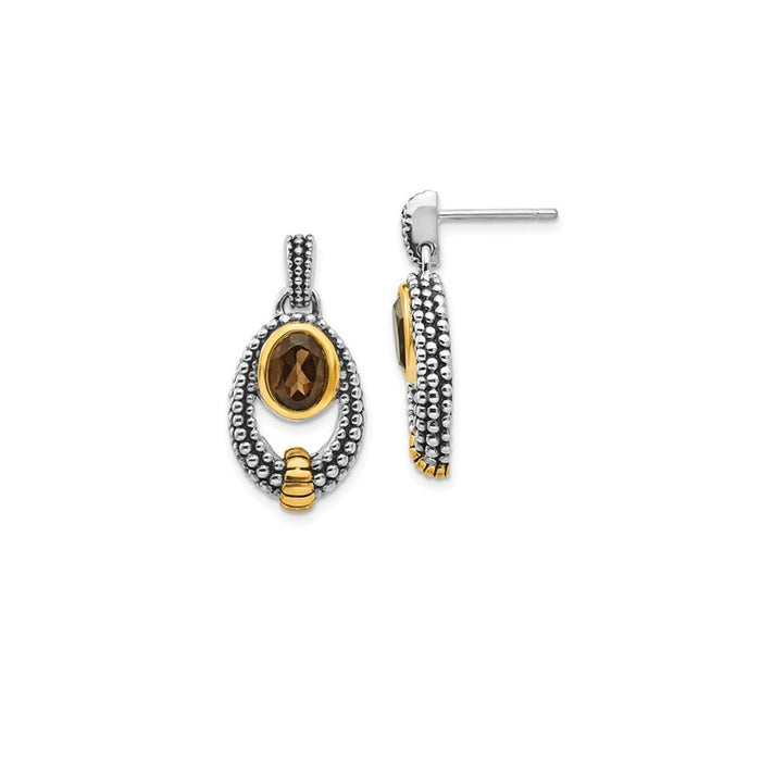 Stella Silver 925 Sterling Silver with Gold-tone Flash Gold-plated Smoky Quartz Earrings, 23mm x 12mm