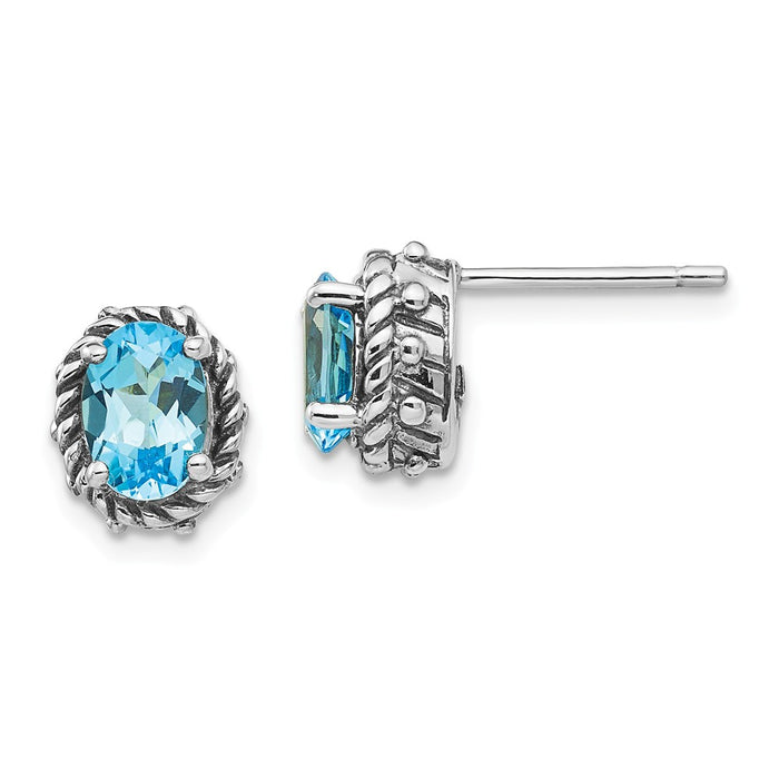 Stella Silver 925 Sterling Silver Blue Topaz Antiqued Earrings, 10mm x 7mm