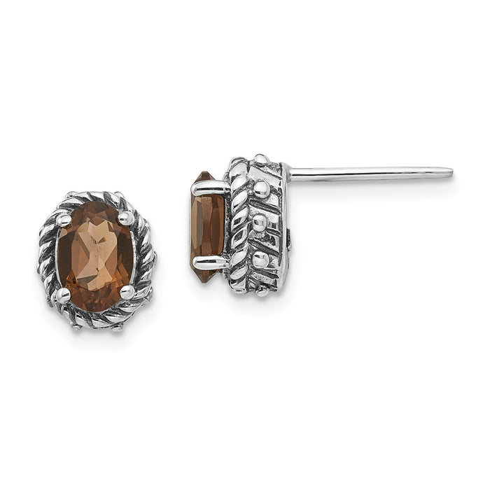 Stella Silver 925 Sterling Silver Smoky Quartz Earrings, 8mm x 10mm