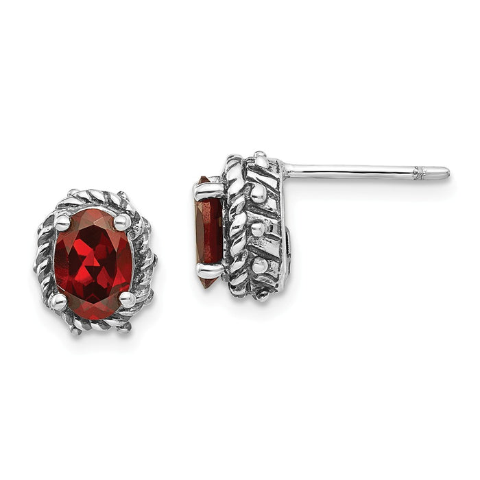 Stella Silver 925 Sterling Silver Garnet Earrings, 10mm x 8mm