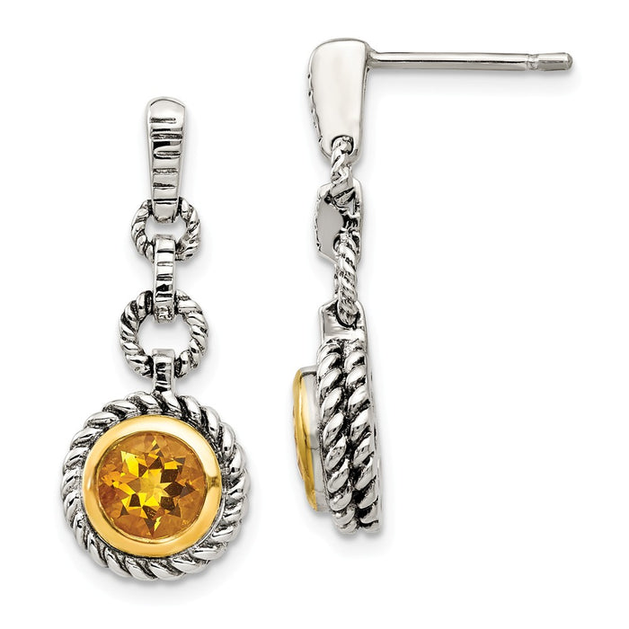 Stella Silver 925 Sterling Silver with Gold-tone Flash Gold-plated Citrine Earrings, 23mm x 10mm