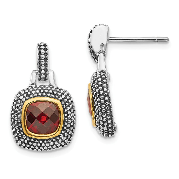Stella Silver 925 Sterling Silver with Gold-tone Flash Gold-plated Garnet Earrings, 16mm x 11mm