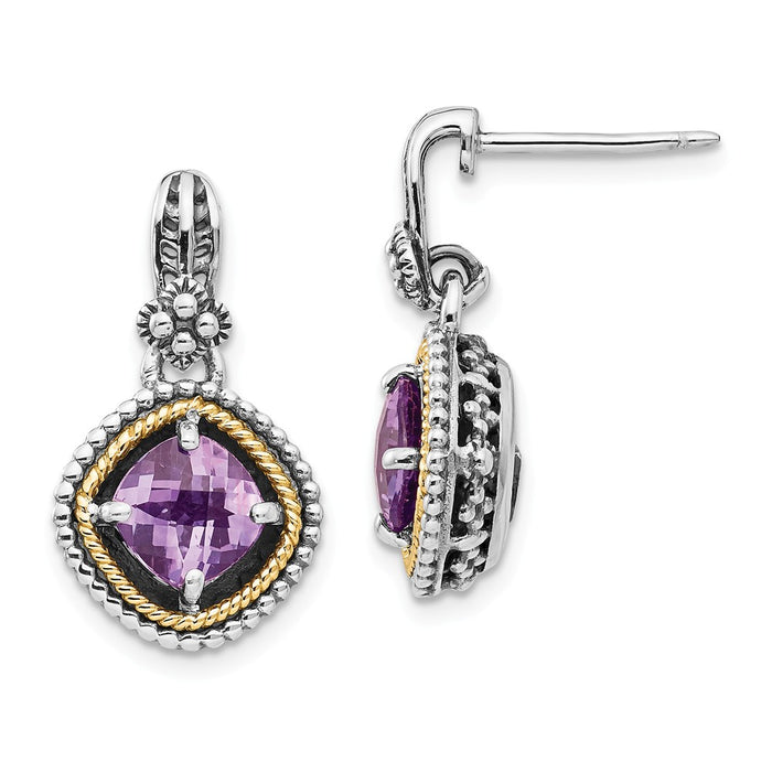 Sterling Silver with 14k Amethyst Earrings, 20mm x 12mm