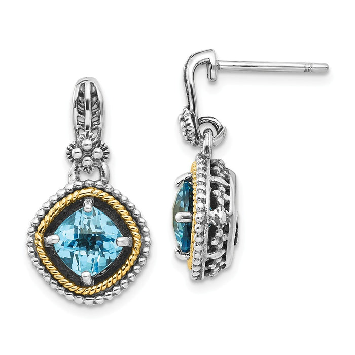 Sterling Silver with 14k Swiss Blue Topaz Earrings, 20mm x 12mm