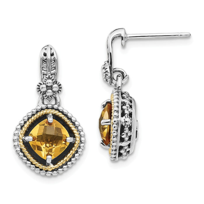 Sterling Silver with 14k Citrine Earrings, 14mm x 12mm