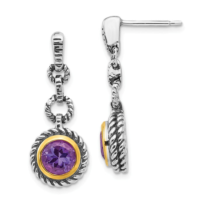 Stella Silver 925 Sterling Silver with Gold-tone Flash Gold-plated Amethyst Earrings, 25mm x 10mm