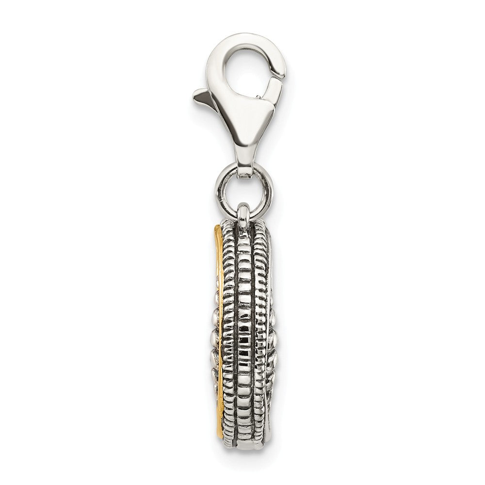 Million Charms Sterling Silver With 14K 3-D Antiqued Moon With Lobster Clasp Charm