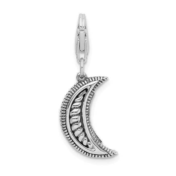 Million Charms Sterling Silver With 14K 3-D Antiqued Moon With Lobster Clasp Charm