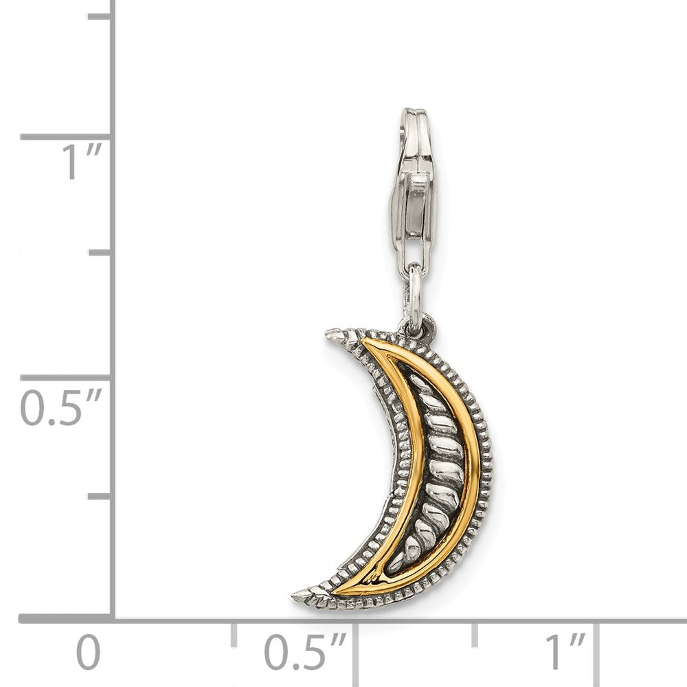 Million Charms Sterling Silver With 14K 3-D Antiqued Moon With Lobster Clasp Charm