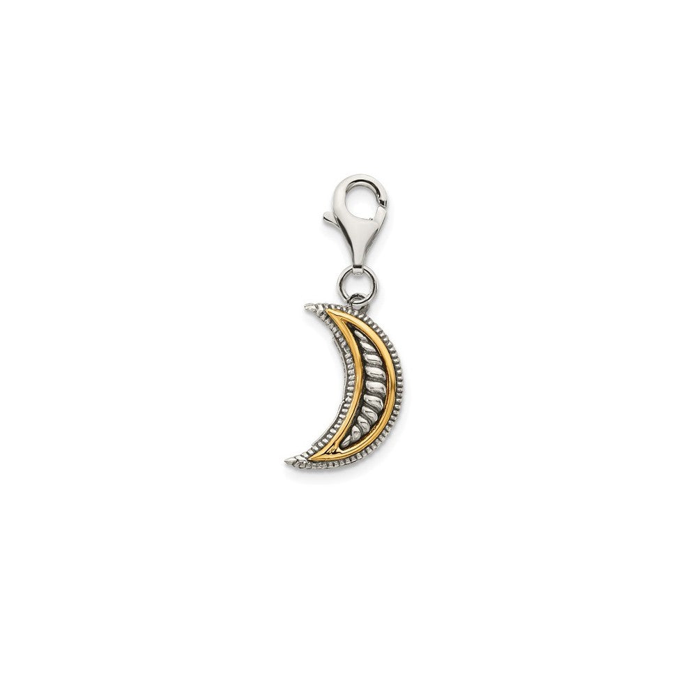 Million Charms Sterling Silver With 14K 3-D Antiqued Moon With Lobster Clasp Charm