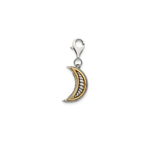 Million Charms Sterling Silver With 14K 3-D Antiqued Moon With Lobster Clasp Charm