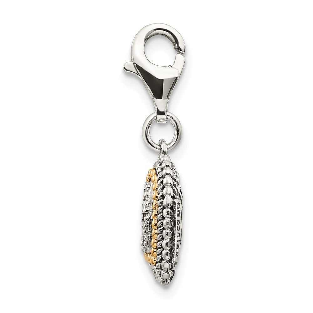 Million Charms Sterling Silver With 14K Antiqued Diamond Heart With Lobster Clasp Charm