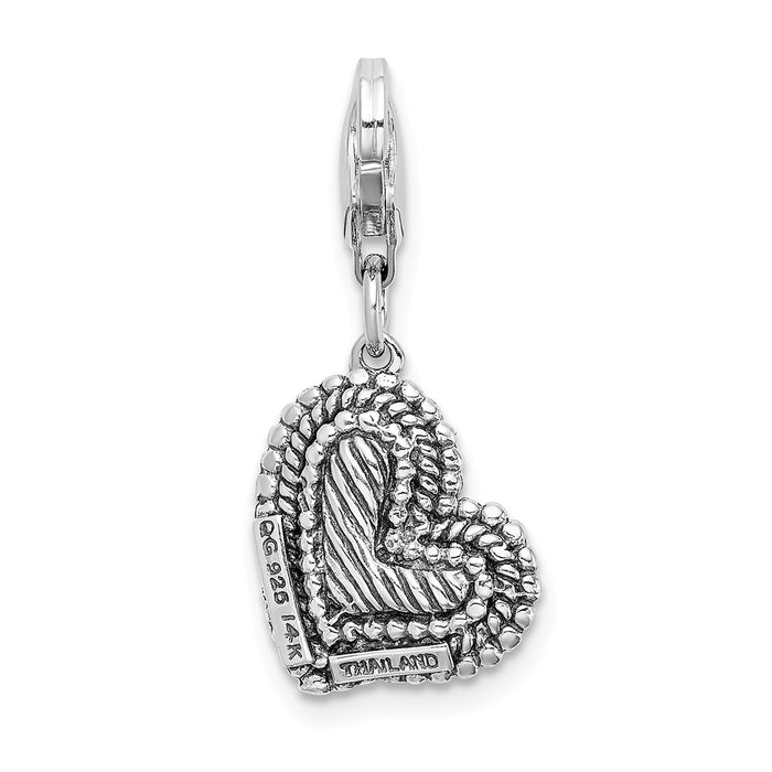 Million Charms Sterling Silver With 14K Antiqued Diamond Heart With Lobster Clasp Charm
