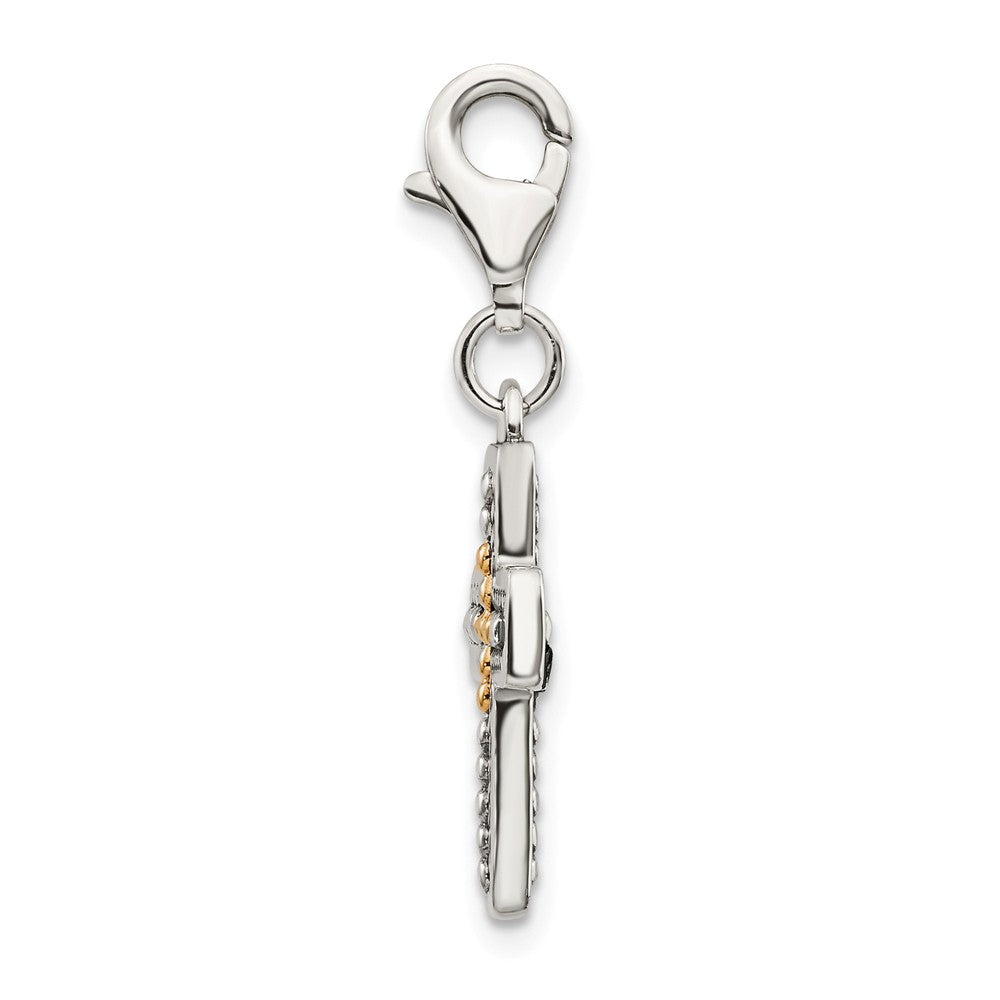 Million Charms Sterling Silver With 14K 3-D Antiqued Relgious Cross With Lobster Clasp Charm