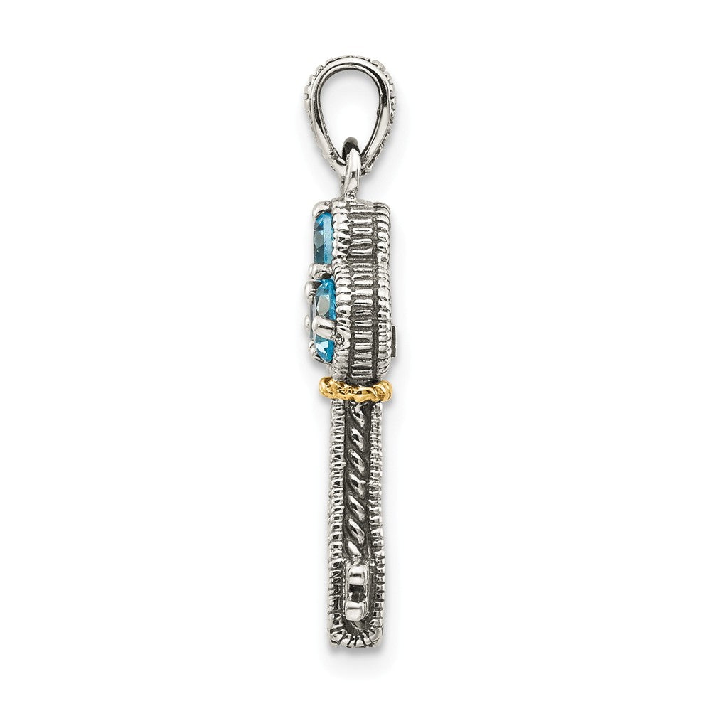 Million Charms Sterling Silver With 14K Blue Topaz Antiqued Key Charm