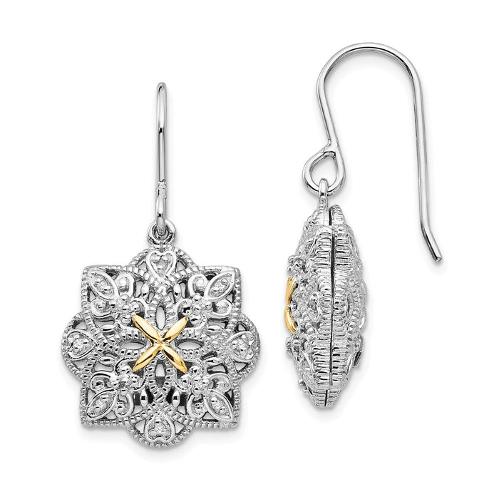 Sterling Silver with 14k Diamond Vintage Earrings, 25mm x 15mm