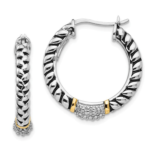 Sterling Silver with 14k Diamond Hoop Earrings, 22mm x 25mm
