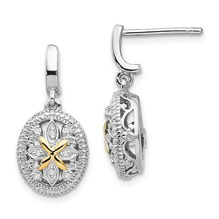 Sterling Silver with 14k Diamond Earrings, 21mm x 10mm