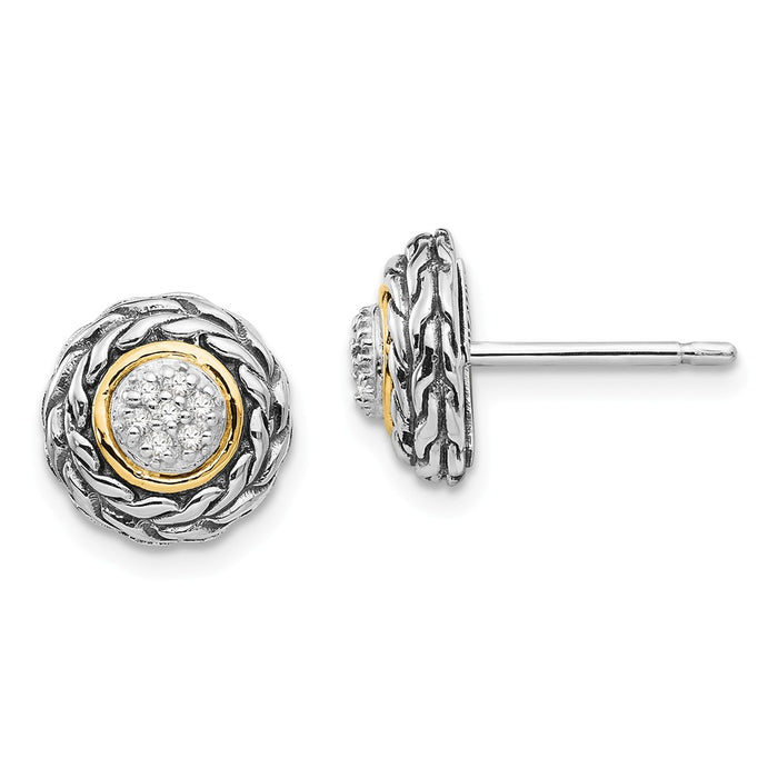 Sterling Silver with 14k Diamond Earrings, 9mm x 9mm