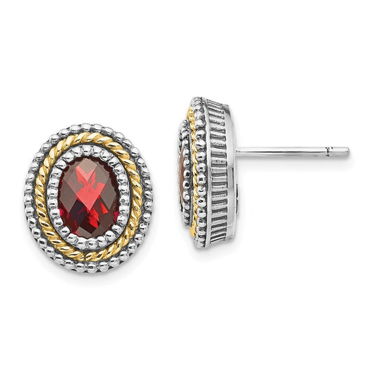 Sterling Silver with 14k Garnet Earrings, 14mm x 11mm