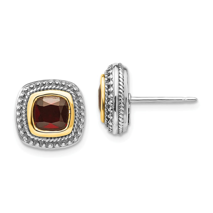 Sterling Silver with 14k Garnet Earrings, 13mm x 13mm