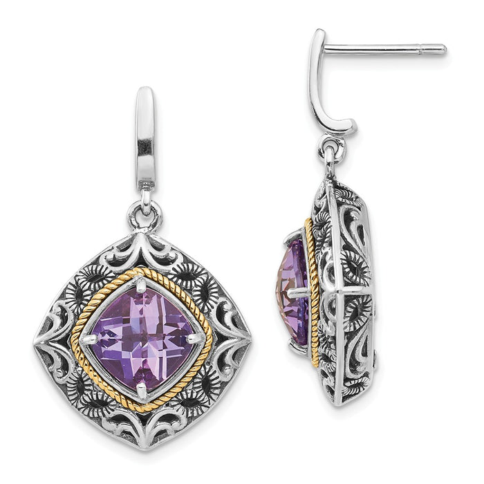 Sterling Silver with 14k Amethyst Earrings, 30mm x 19mm