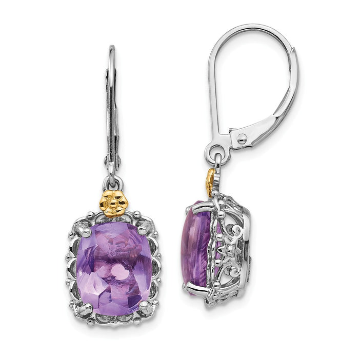 Sterling Silver with 14k Amethyst Earrings, 32mm x 9mm