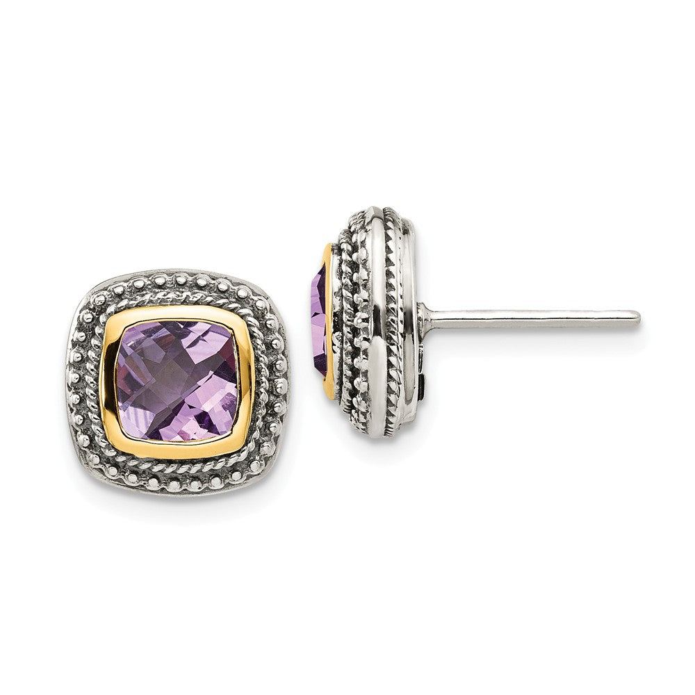 Sterling Silver with 14k Amethyst Earrings, 11mm x 11mm