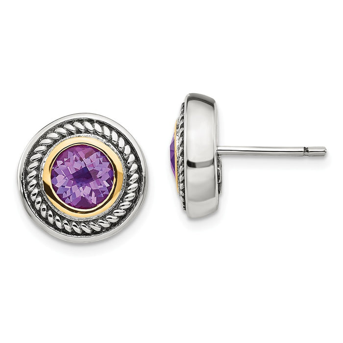 Sterling Silver with 14k Amethyst Earrings, 12mm x 12mm