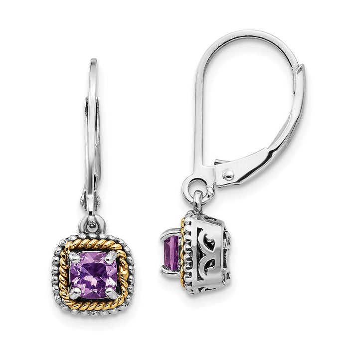 Sterling Silver with 14k Amethyst Earrings, 24mm x 7mm