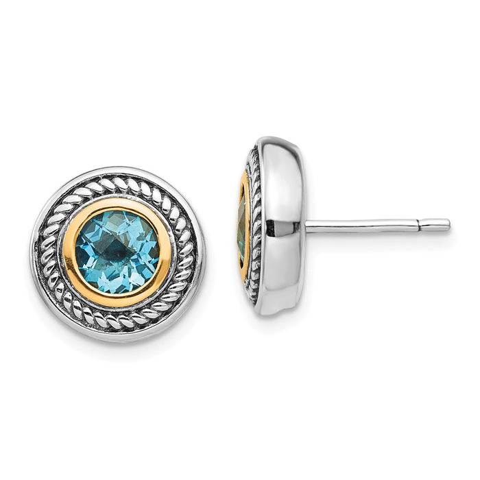 Sterling Silver with 14k Blue Topaz Earrings, 12mm x 12mm