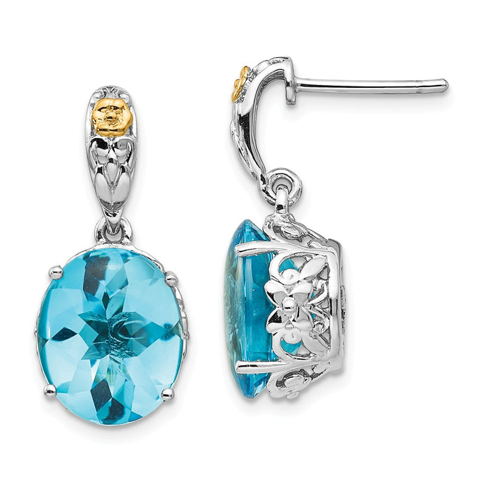 Sterling Silver with 14k Blue Topaz Earrings, 21mm x 10mm