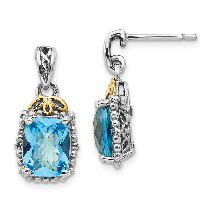 Sterling Silver with 14k Blue Topaz Earrings, 19mm x 9mm