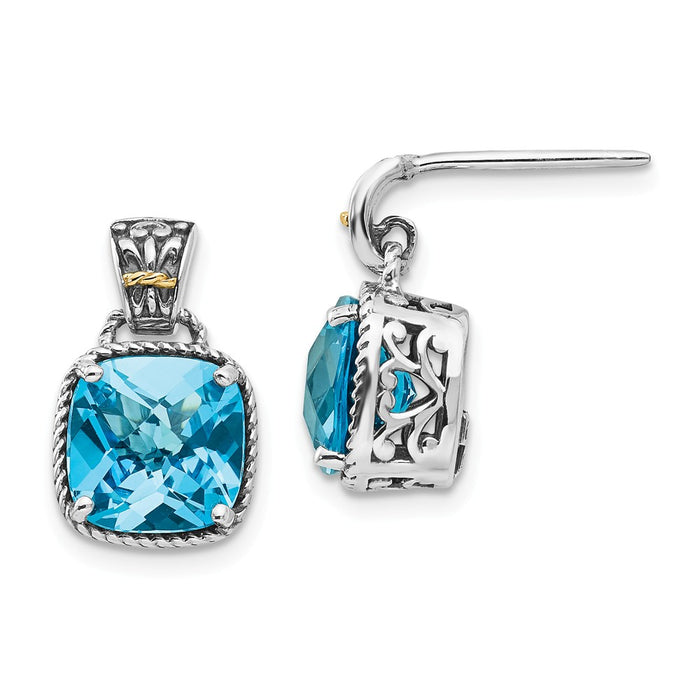 Sterling Silver with 14k Blue Topaz Earrings, 16mm x 9mm