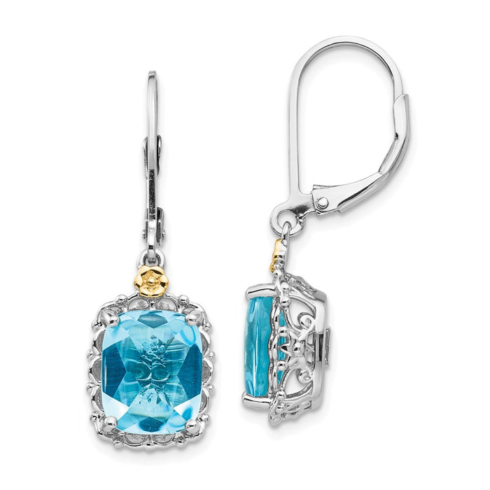 Sterling Silver with 14k Blue Topaz Earrings, 32mm x 10mm