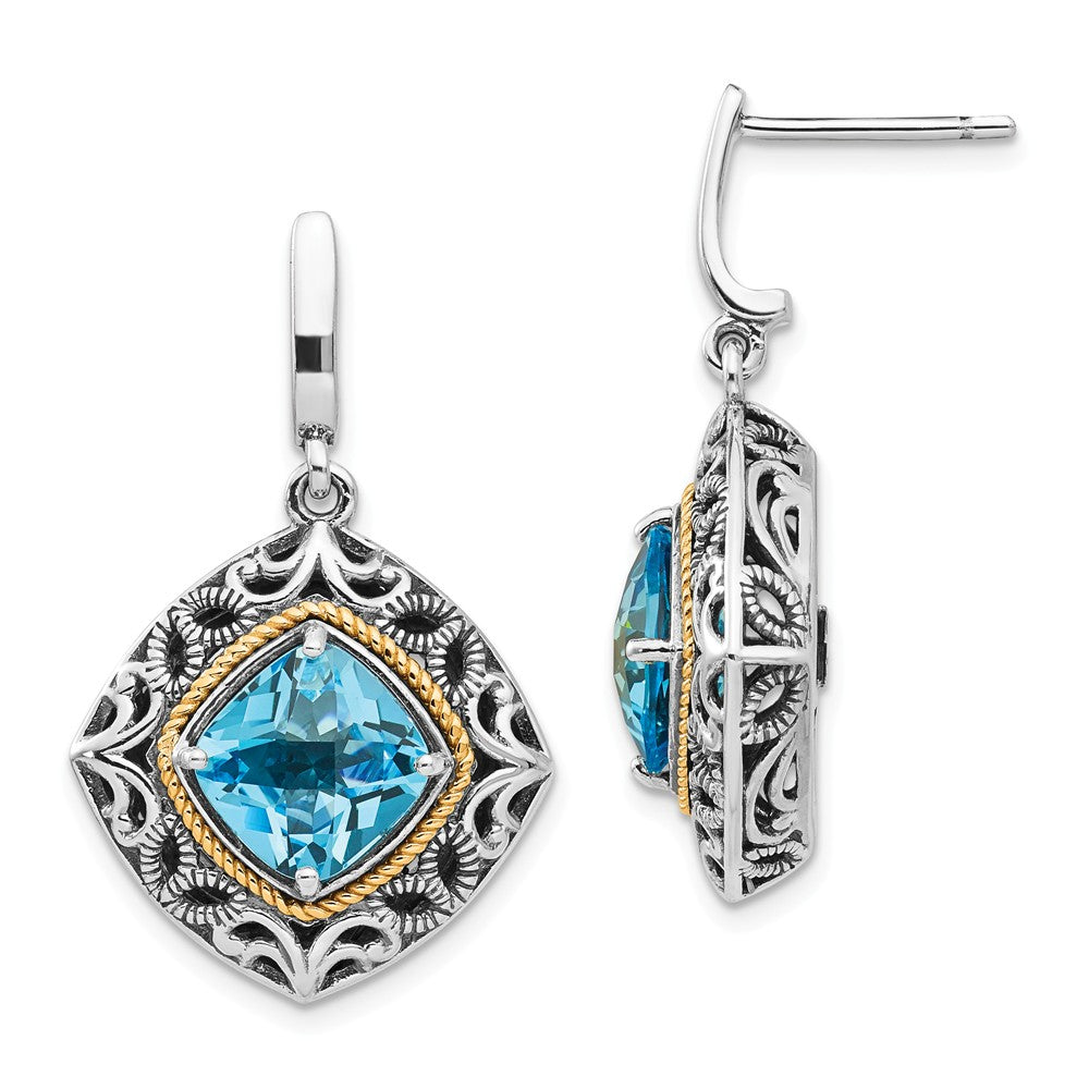 Sterling Silver with 14k Blue Topaz Earrings, 30mm x 19mm