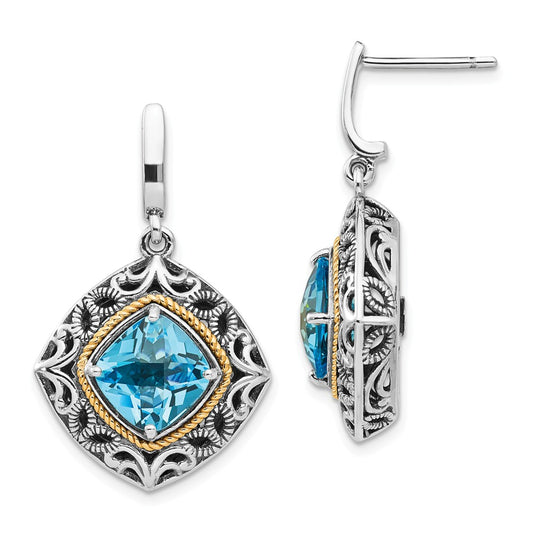 Sterling Silver with 14k Blue Topaz Earrings, 30mm x 19mm