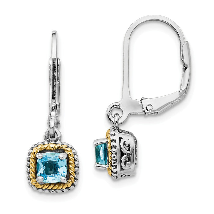 Sterling Silver with 14k Blue Topaz Earrings, 24mm x 7mm